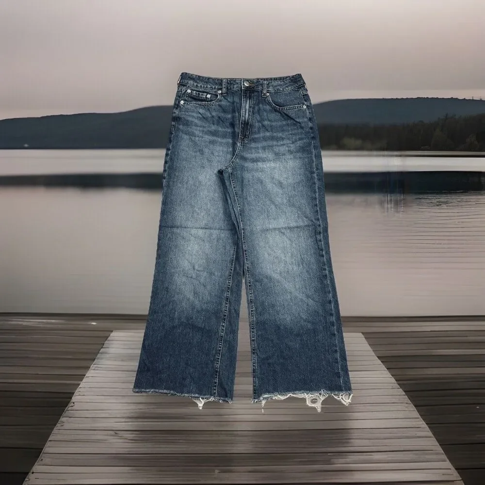 Aeropostale High Rise Wide Leg Ankle Jeans 10 (29x26) Blue Altered Cotton Womens